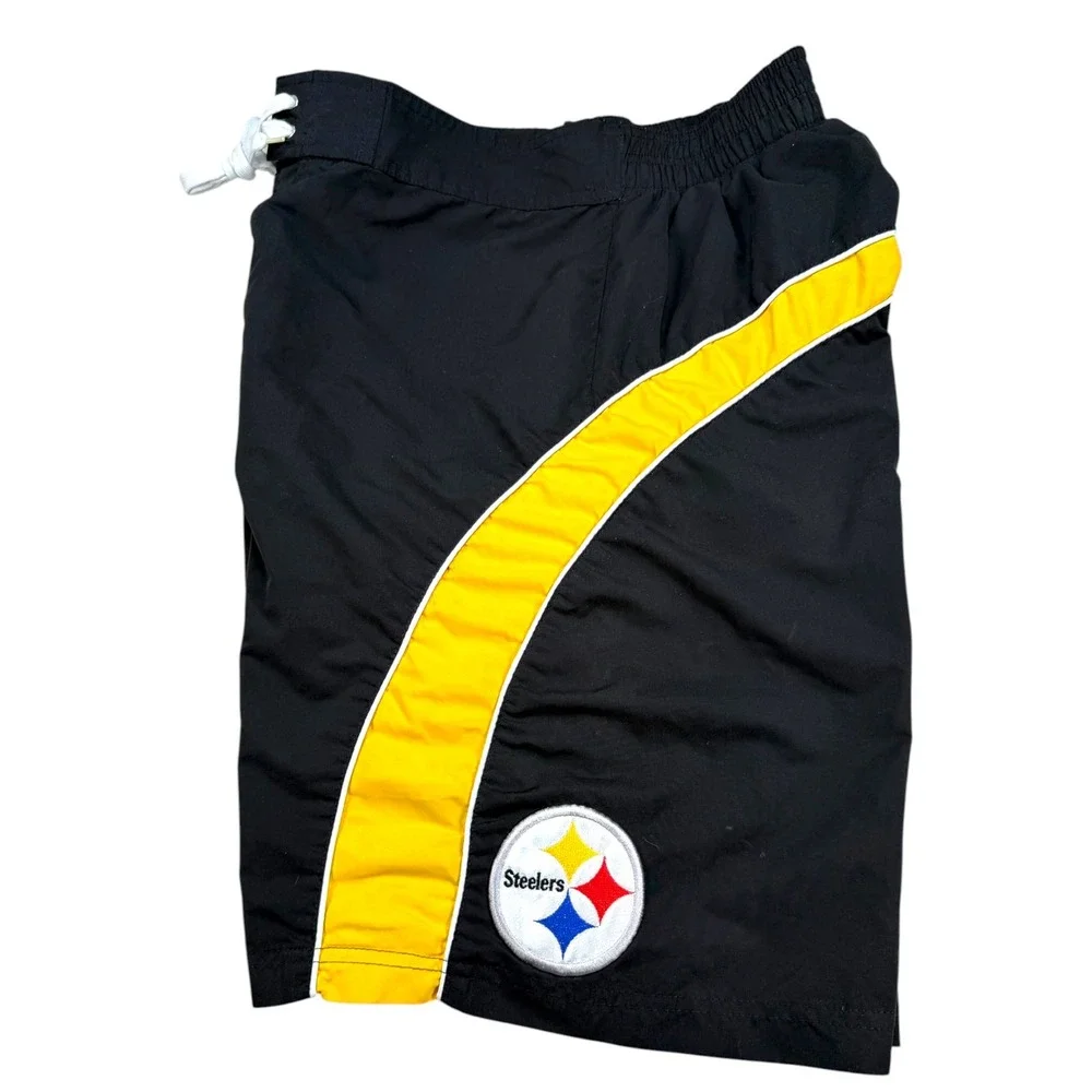 Vtg NFL Team Apparel Swim Trunks Mens XL Black Pittsburgh Steelers Board Shorts